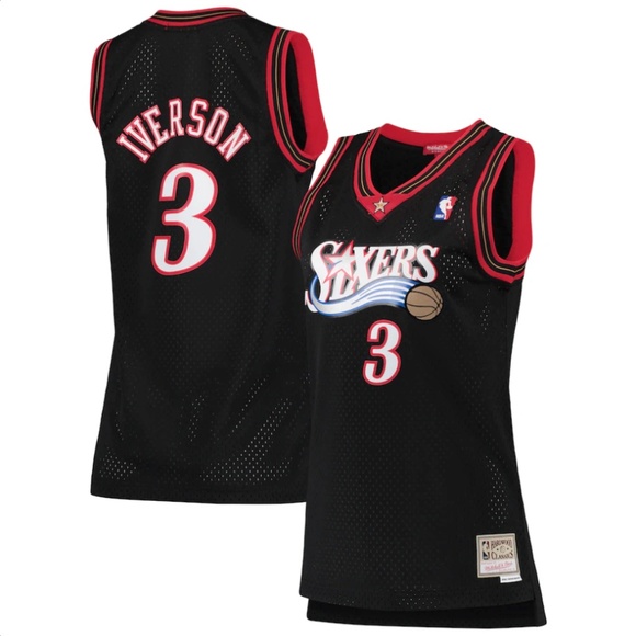 NWT PHILADELPHIA SIXERS 76ers #3 ALLEN IVERSON women's jersey Mitchell & Ness - Picture 1 of 6